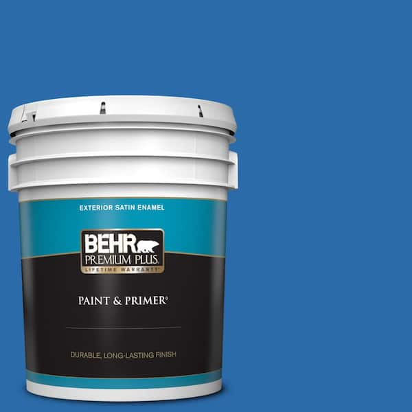 BEHR PREMIUM PLUS 5 gal. #MQ4-24 Electric Blue Satin Enamel Exterior Paint & Primer