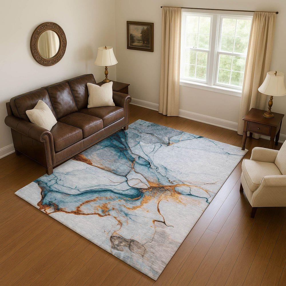 Mayfield Premium Machine Washable Abstract AMF1690 Sky 3 ft. x 5 ft. Area Rug price history on PriceWatchPro