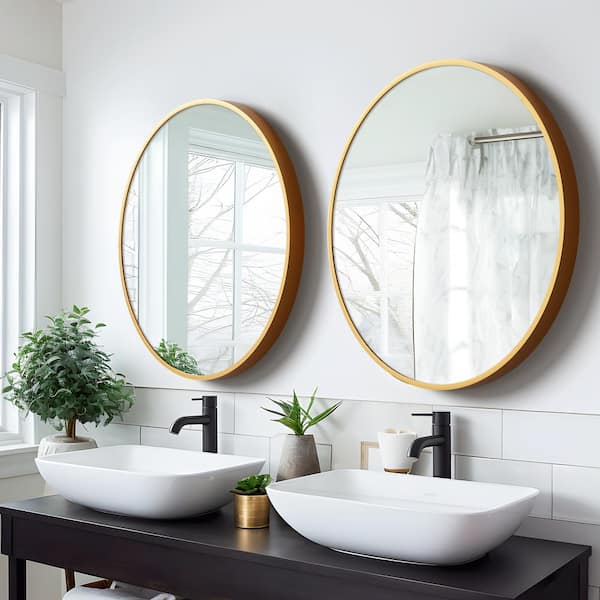Dovelina 28 in. W x 28 in. H Round Aluminum Alloy Framed Bathroom Vanity Mirror Gold Wall Mirror 2-Pcs