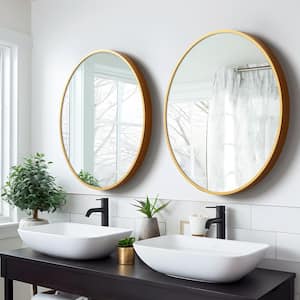 28 in. W x 28 in. H Round Aluminum Alloy Framed Bathroom Vanity Mirror Gold Wall Mirror 2-Pcs