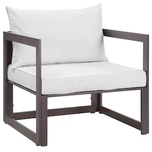 Fortuna Aluminum Outdoor Patio Lounge Chair in Brown with White Cushions