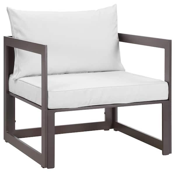 MODWAY Fortuna Aluminum Outdoor Patio Lounge Chair in Brown with White Cushions