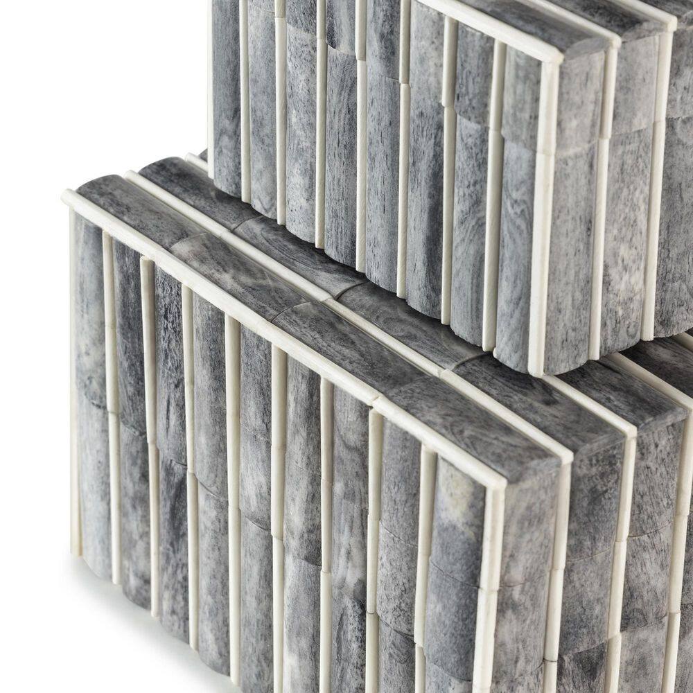 Gray and Ivory Carved Bone Decorative Boxes, Set of 2