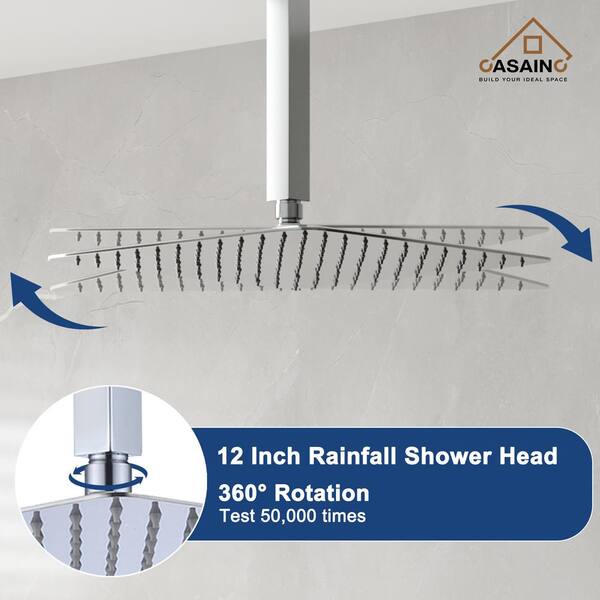 12 outlet in Rain Shower Shower System Polish Chrome Ceiling Mount 12 Inch Shower He