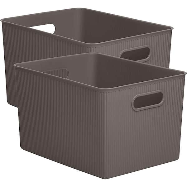 SUPERIO 23 Qt. Plastic Storage Bin, Set of 2, Root Beer Brown