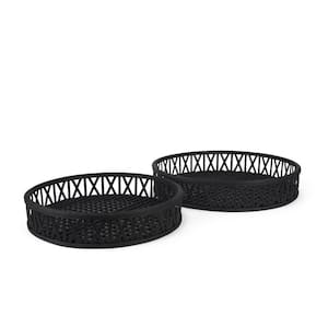 Thea Matte Black Wicker Trays (Set of 2)