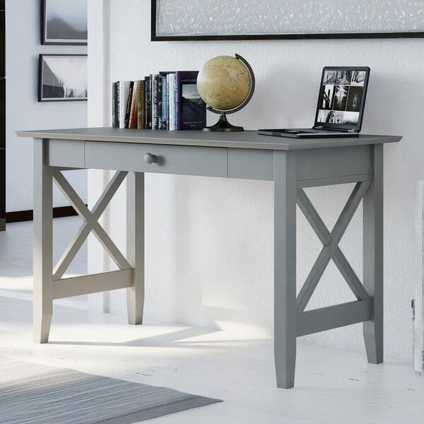 48 in. Rectangular Gray 1 Drawer Writing Desk with Solid Wood Material