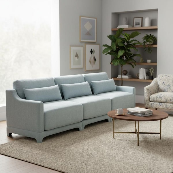 WBKZMS 105.9 in. Straight Arm 3-Piece Chenille Modular Sectional Sofa with Comfort and 3-Seater in Powder Blue