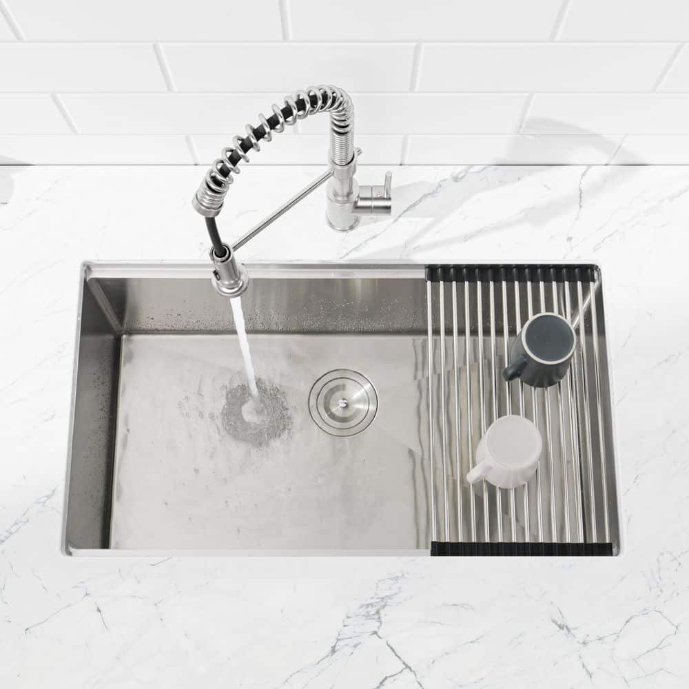 33 in. Undermount Single Bowl Brushed Nickel Stainless Steel Kitchen Workst