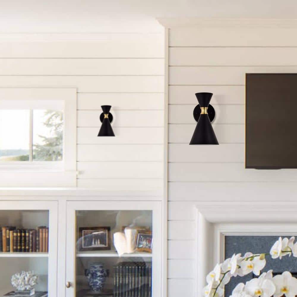 Asymmetric Hourglass Black and Brass Wall Sconce