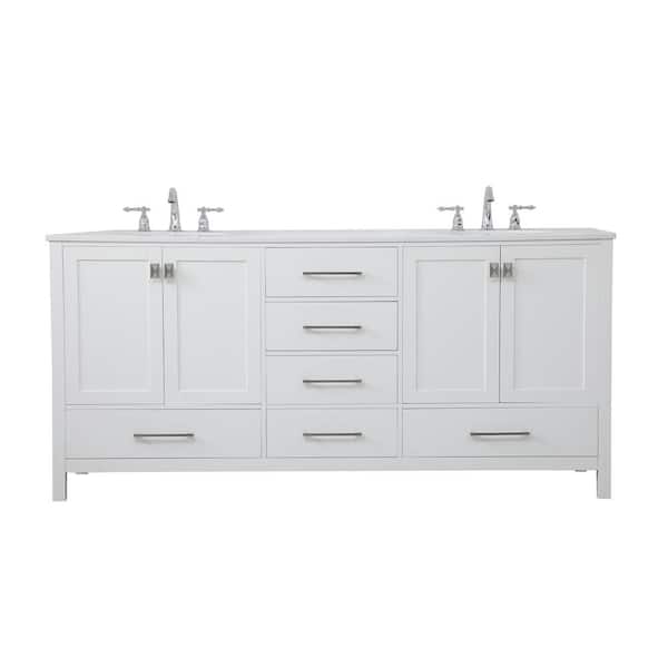 Unbranded Simply Living 72 in. W x 22 in. D x 34 in. H Bath Vanity in White with Calacatta White Engineered Marble Top