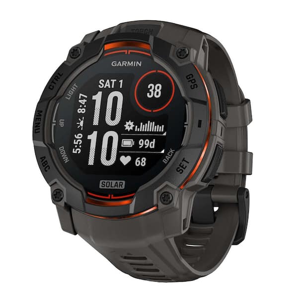 Instinct 3 45 mm Solar GPS Smartwatch Black with Black Silicone Band 1.96 x .56 in.