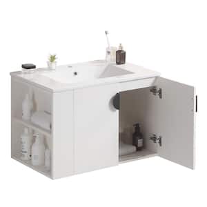 30 in. W x 19 in. D x 20 in. H Wall Mounted Bathroom Vanity with Single Sink and Ceramic Top,2-Doors ,White