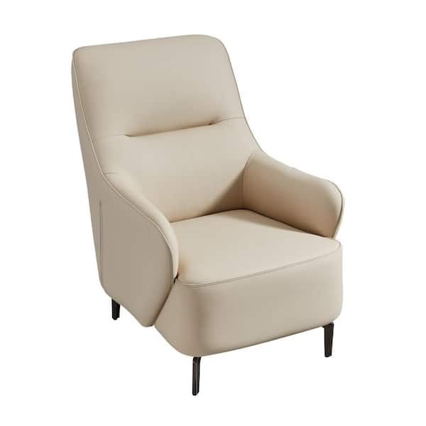 Benjara Cream and Black Leather Armchair with Tall Back