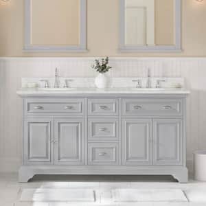 Sadie 67 in. Double Sink Gray Bath Vanity with Lightly Veined White Marble Top (Assembled)