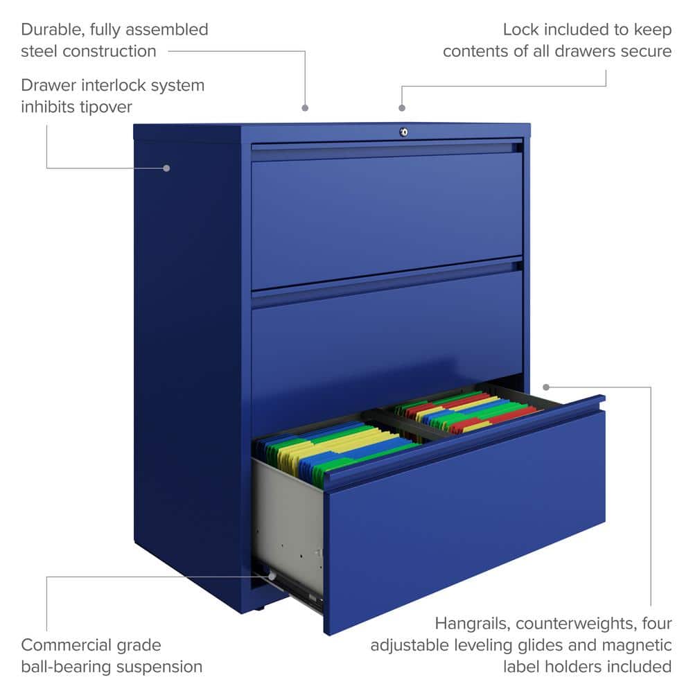 Screaming Green 36" Steel 3-Drawer Lockable Lateral Filing Cabinet