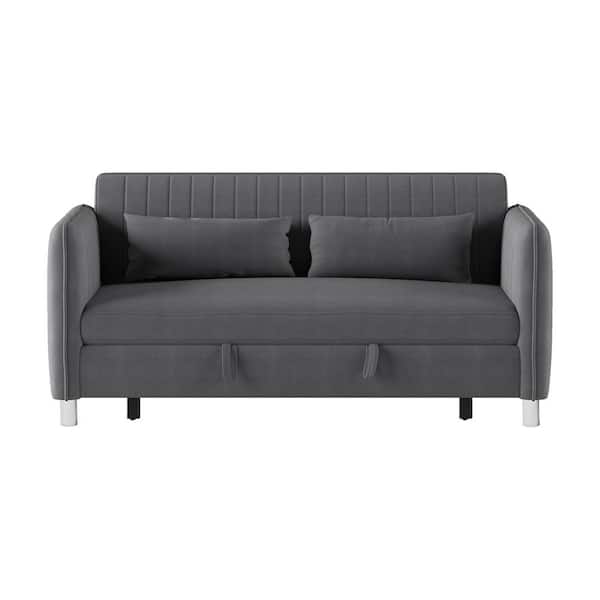 EVERGLADE HOME Antonio 72 in. Square Brownish Gray Arm Velvet Upholstered 2-Seater Convertible Straight Sofa with Pull-Out Bed