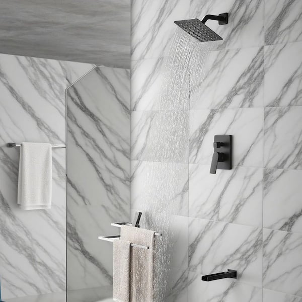 Vara Single Handle 1-Spray 2-Way Tub and Shower Faucet 1.8 GPM in Matte Black Pressure Balance Valve Included