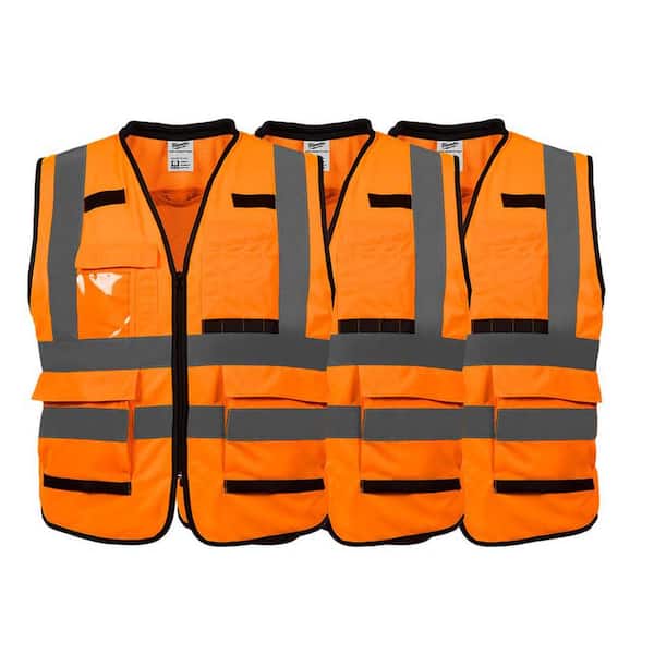 Milwaukee Performance Small/Medium Orange Class 2-High Visibility Safety Vest with 15 Pockets (3-Pack)