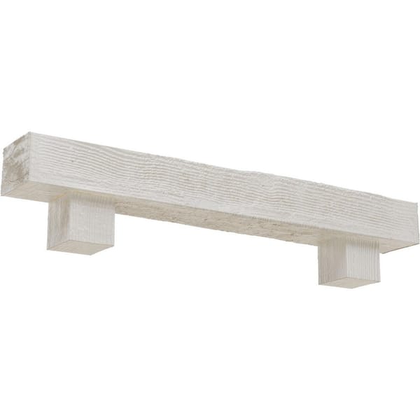 Ekena Millwork 8 in. x 8 in. x 6 ft. Rough Sawn Faux Wood Fireplace Mantel Kit, Alamo Corbels, Factory Prepped Ready to Paint