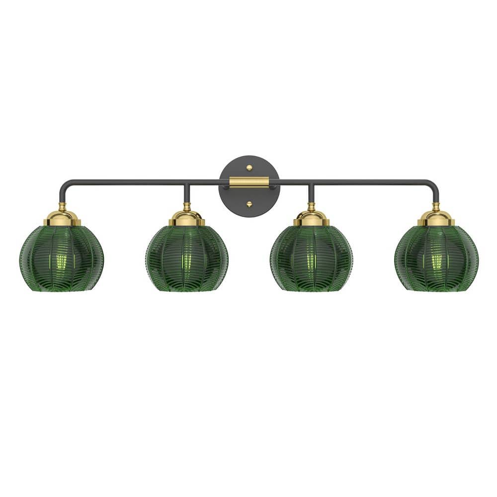32.28 in 4-Light Black Vintage Bathroom Vanity Lights with Green Glass Shade (Not Include Light Bulbs) price history on PriceWatchPro