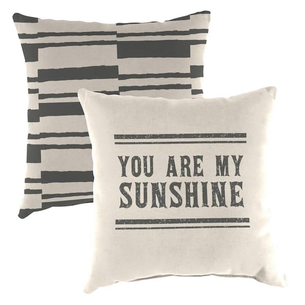 Jordan Manufacturing 16 in. L x 16 in. W x 4 in. T Square Outdoor Reversible Throw Pillow in My Sunshine and Volcano Broken Stripe (2-Pack)