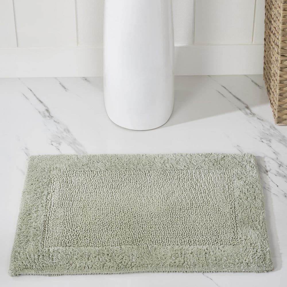 Edge Collection Dark Sage Cotton Tufted Reversible Bath Rug 17" x 24"