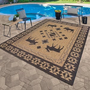 Paseo Yoder Chestnut 8 ft. x 10 ft. Moose Animal Print Indoor/Outdoor Area Rug