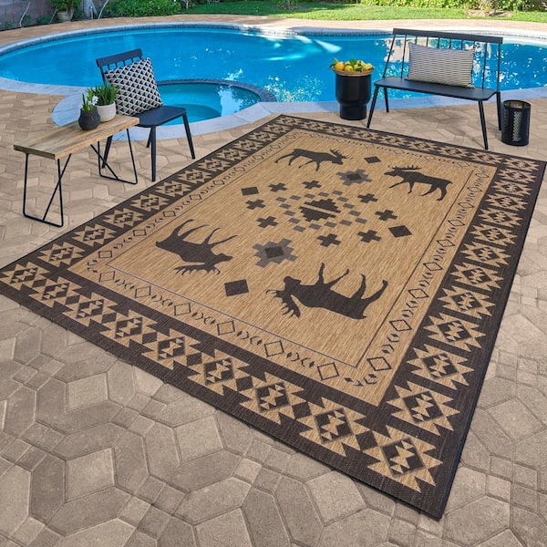 Paseo Soroa Chestnut/Black 5 ft. x 7 ft. Border Indoor/Outdoor Area Rug