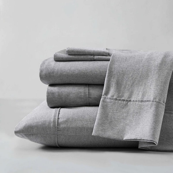 KCNY Solid Cationic Brushed Smoke 4-Piece Microfiber King Sheet Set