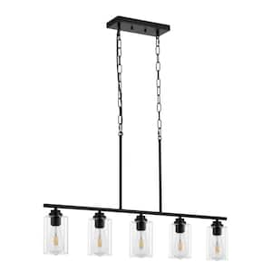 5-Light Kitchen Island Pendant Lights 60-Watt Adjustable Dining Room Light E26（Black）