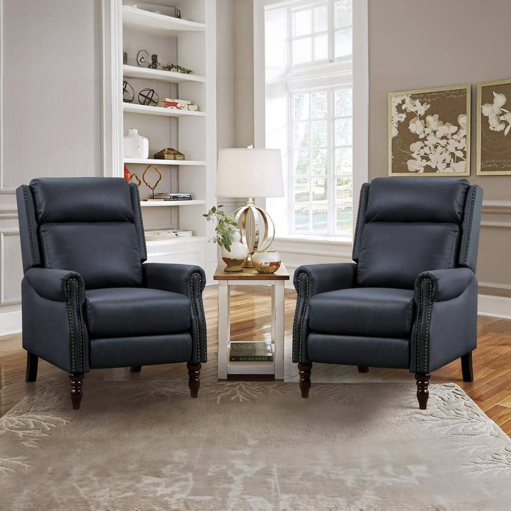 cozyman 30 in. Midnight Blue Genuine Leather Recliner with Nailhead ...