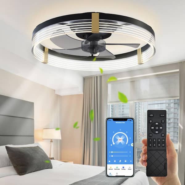 HSC TECHNOLOGY INC Indoor Fan Blade 11.7in. Black 15.6in. Ceiling Fan with Light, 120-Volt, Dimmable with Remote Control and Exclusive Apps