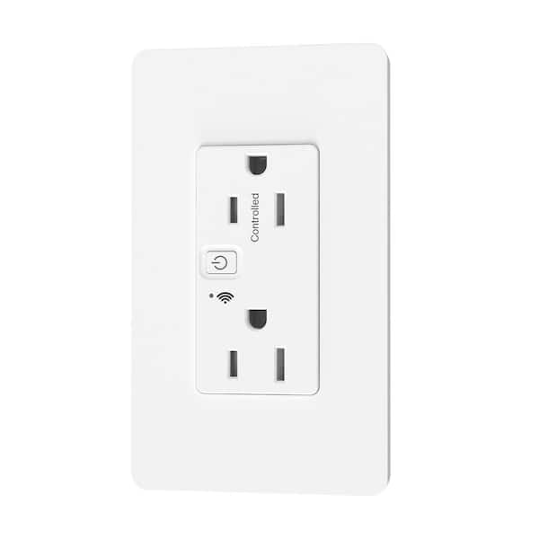 X Series 15 Amp 125-Volt Receptable Decorator Outlet Smart Wifi Matter White with Wall Plate SQR441U1WHWMP