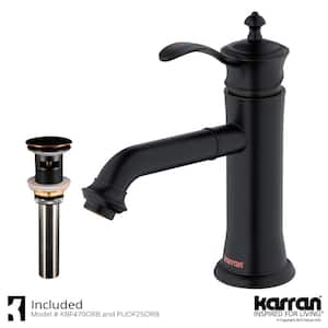 Vineyard Single Handle Single Hole Basin Bathroom Faucet with Matching Pop-Up Drain in Oil Rubbed Bronze