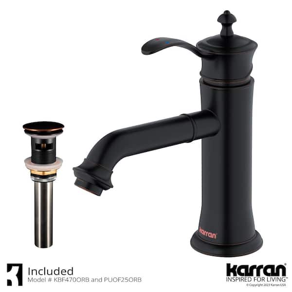 Vineyard Single Handle Single Hole Basin Bathroom Faucet with Matching Pop-Up Drain in Oil Rubbed Bronze
