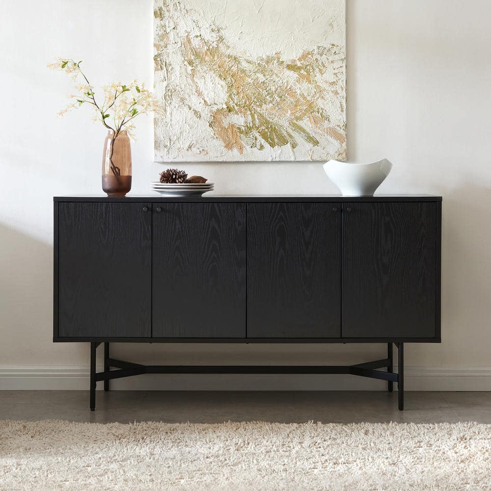 Henn&Hart 58" Black Grain MDF and Metal Buffet Sideboard