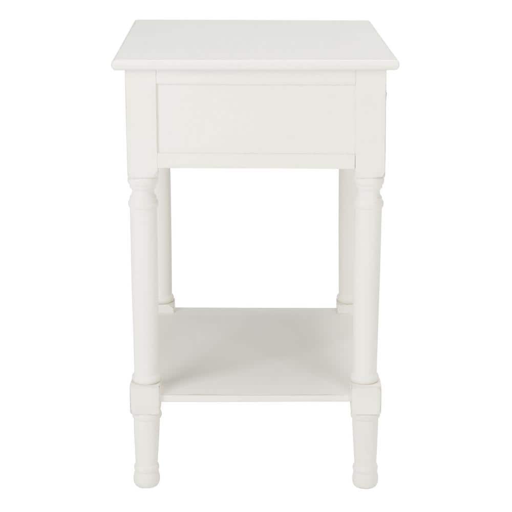 Halton Distressed White Wood Accent Table with Textured Drawer