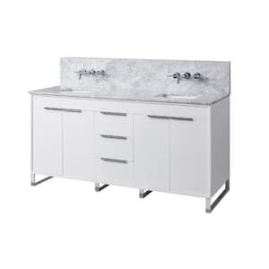 Luca Premium 72 in. W x 25 in. D x 36 in. H Bath Vanity in White with White Carrara Marble Top with white basins