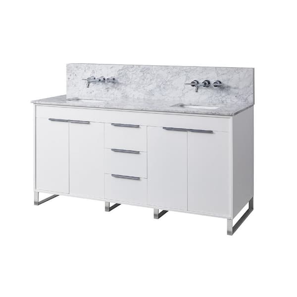 Direct vanity sink Luca Premium 72 in. W x 25 in. D x 36 in. H Bath Vanity in White with White Carrara Marble Top with white basins