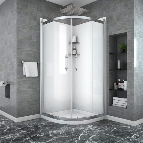 Double Sliding Semi Frameless Corner Shower Enclosure in Chrome Finish 36 in. W x 72 in. H