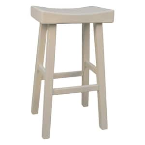 30 in. Antiqued White Backless Wood Counter Height Bar Chair with Wood Seat