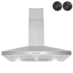 30 in. 217 CFM Convertible Kitchen Wall Mount Range Hood in Stainless Steel with Push Panel, LEDs and Carbon Filters