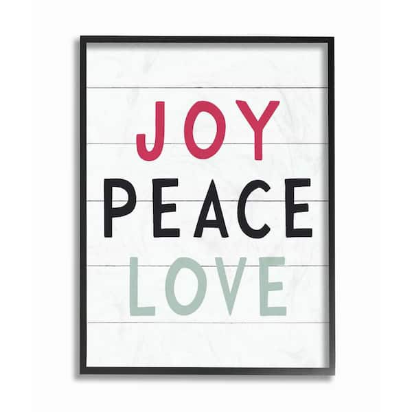 Stupell Industries 16 in. x 20 in. "Holiday Black White Red and Blue Joy Peace Love" by Artist Lettered and Lined Framed Wall Art