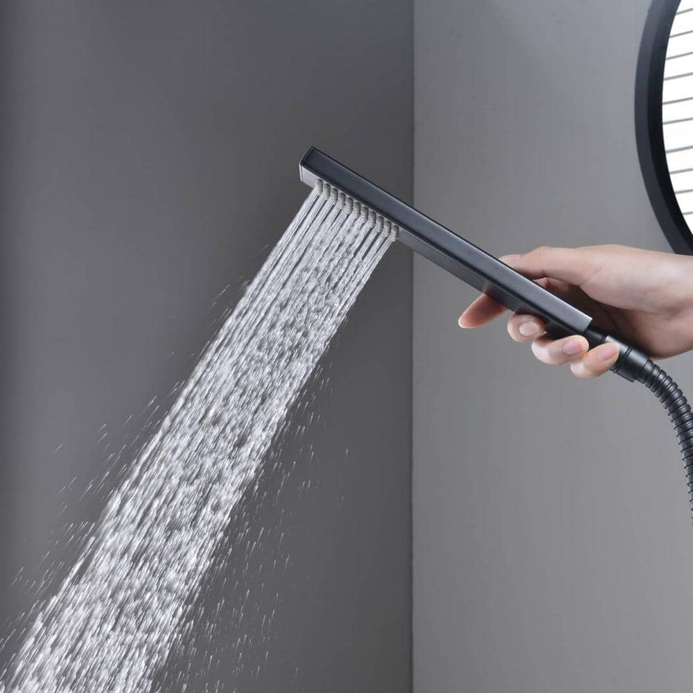 Matte Black Brass Freestanding Waterfall Tub Faucet with Hand Shower