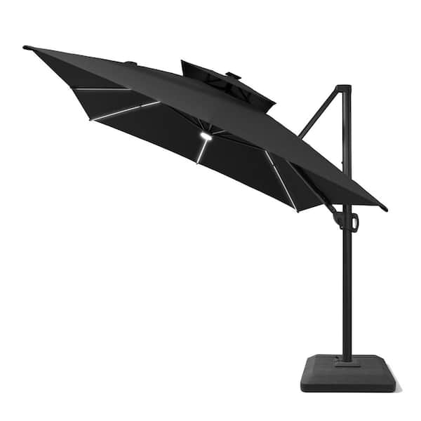 black offset cantilever hanging patio umbrella with dual wind vent 10 FT Solar LED Outdoor Marke Tampa Home & Garden Store Elevate your outdoor experience with this versatile aluminum Double 11 ft Outdoor Patio Aluminum