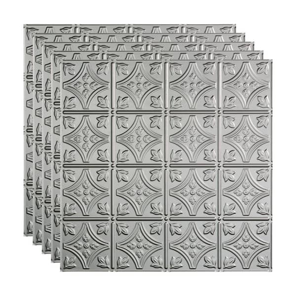 Fasade Traditional #1 2 ft. x 2 ft. Argent Silver Lay-In Vinyl Ceiling Tile (20 sq. ft.)