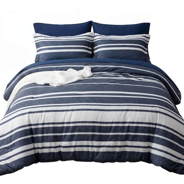 Queen 7-Piece Navy Blue Reversible Comforter Set - All Season