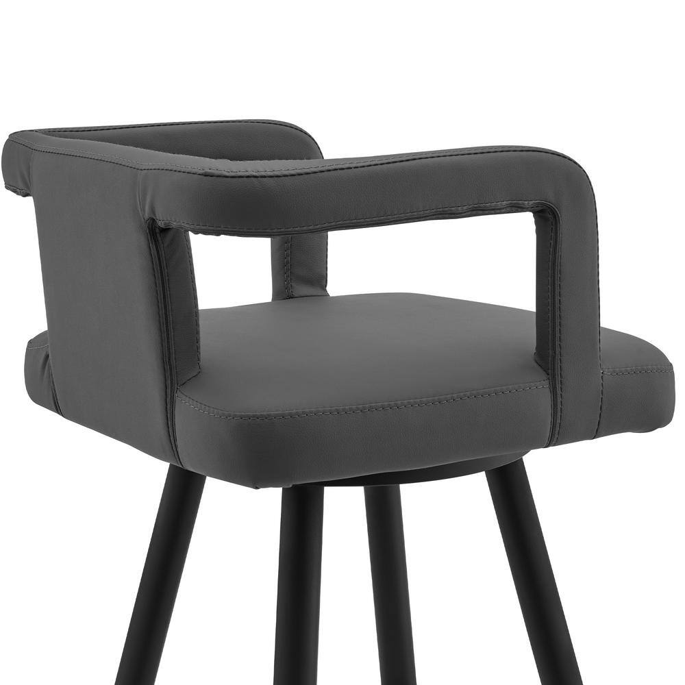Modern Gray Faux Leather 30" Swivel Bar Stool with Black Metal Base