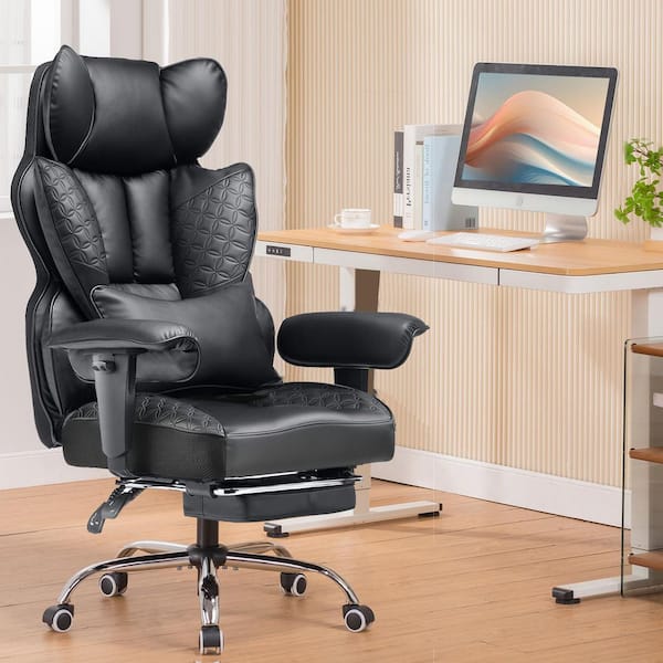 Big and Tall Faux Leather Office Chair with Deluxe Embossing Ergonomic Gaming Chair, Black